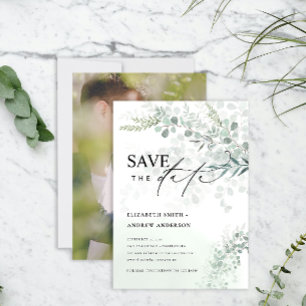 Eucalyptus Botanical Sage Save the Date Photo Invitation