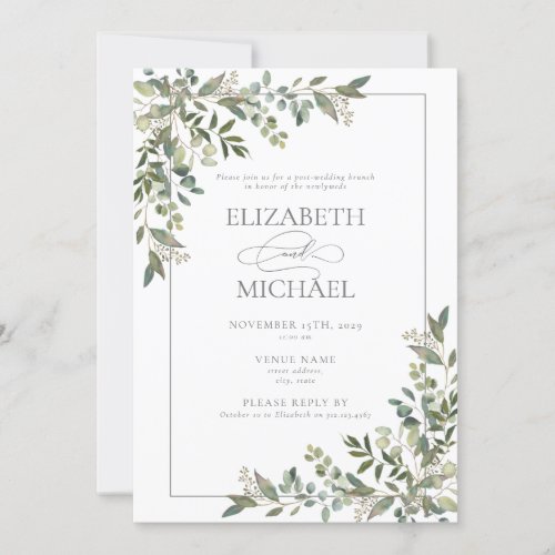 Eucalyptus Botanical SageGreen Post Wedding Brunch Invitation