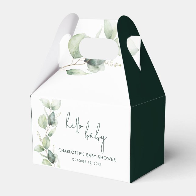 Eucalyptus Botanical Script Baby Shower Favor Boxes (Front Side)