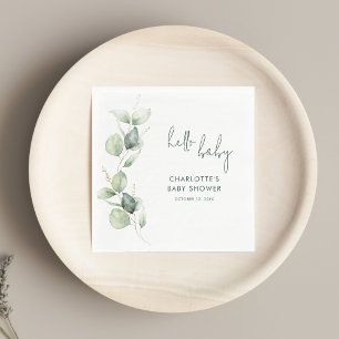 Eucalyptus Botanical Script Baby Shower Paper Napkins