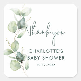 Eucalyptus Botanical Script Baby Shower Square Sticker