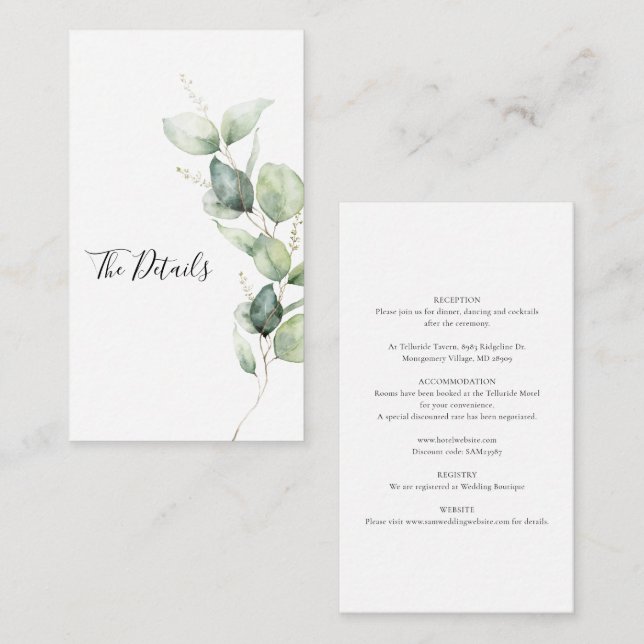 Eucalyptus Botanical Script Wedding Enclosure Card (Front/Back)