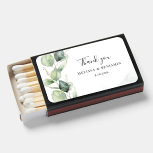 Eucalyptus Botanical Script Wedding Matchboxes