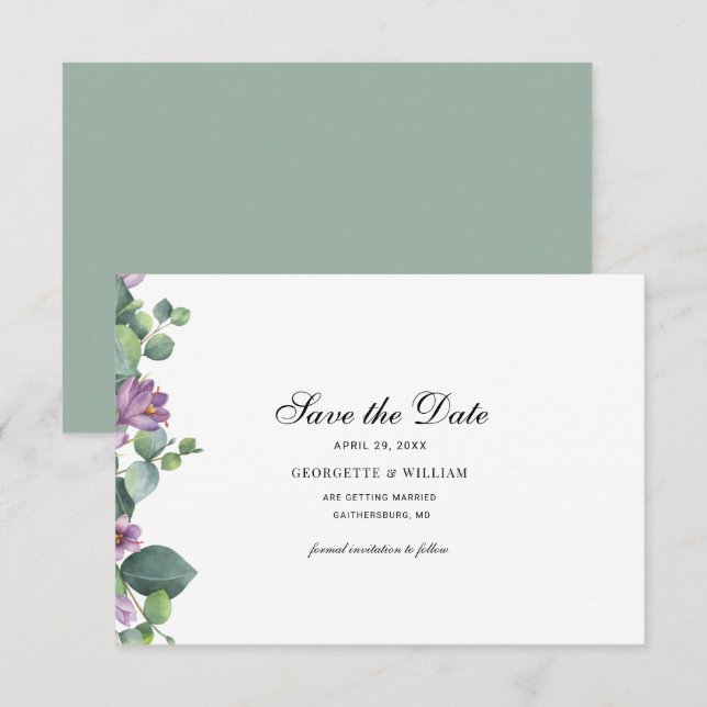 Eucalyptus Botanical Script Wedding Save the Date (Front/Back)