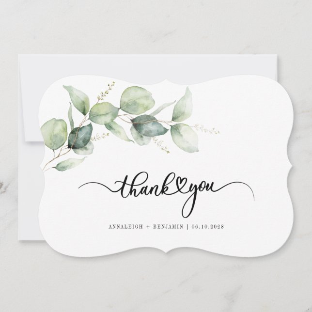 Eucalyptus Botanical Script Wedding Thank You (Front)