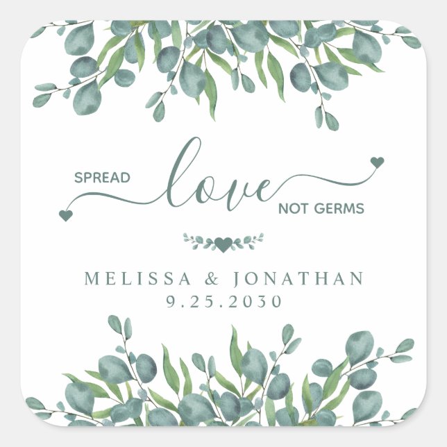 Eucalyptus Botanical Spread Love Not Germs Wedding Square Sticker (Front)