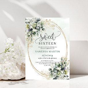 Eucalyptus Botanical Sweet 16 Green Gold Invite