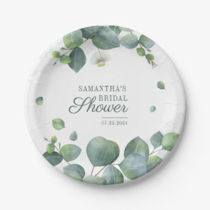 Eucalyptus Botanical Watercolor Bridal Shower Paper Plates
