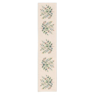 Eucalyptus botanical watercolor cream colored short table runner