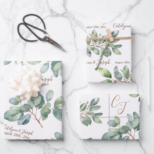 Eucalyptus Botanical Wedding Bridal Shower  Wrapping Paper Sheets
