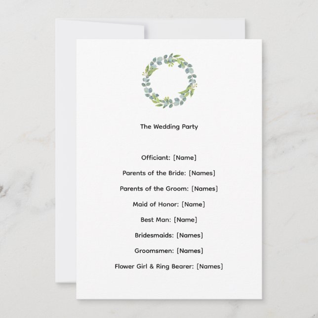Eucalyptus Botanical Wedding Ceremony Program (Front)
