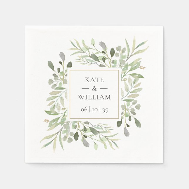 Eucalyptus Botanical Wedding Greenery Leaves Napkins (Front)