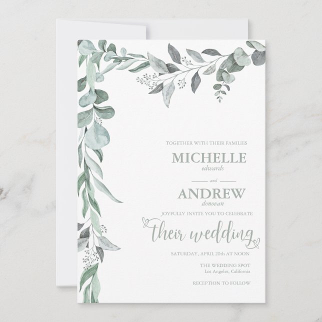  Eucalyptus Botanical Wedding Invitation (Front)