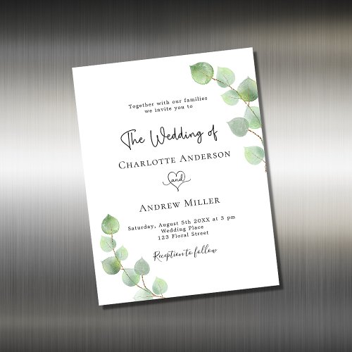 Eucalyptus botanical wedding invitation magnet