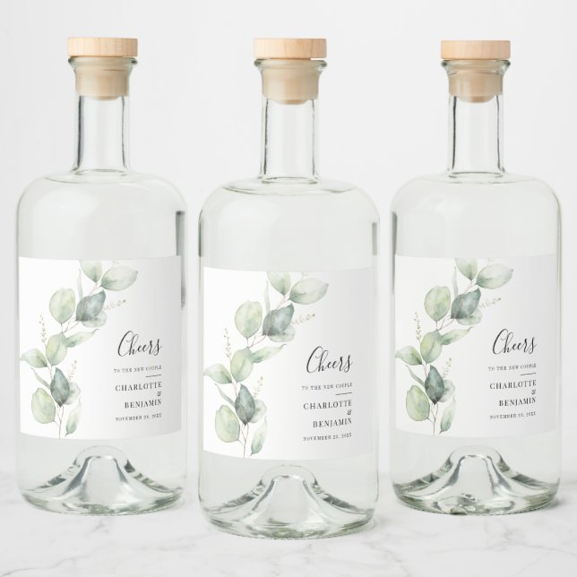 Eucalyptus Botanical Wedding Liquor Bottle Label (Bottles)
