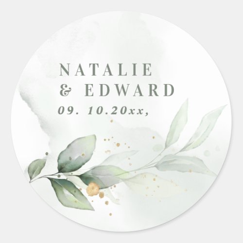 Eucalyptus  botanical wedding party favor classic round sticker