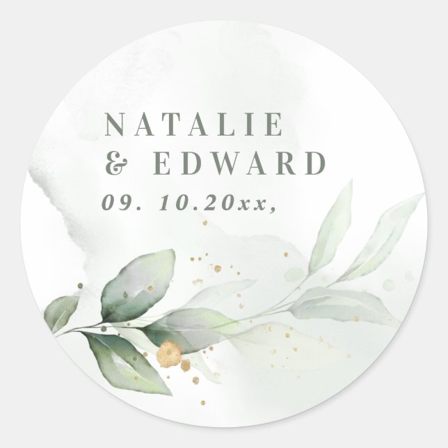 Eucalyptus  botanical wedding party favor classic round sticker (Front)