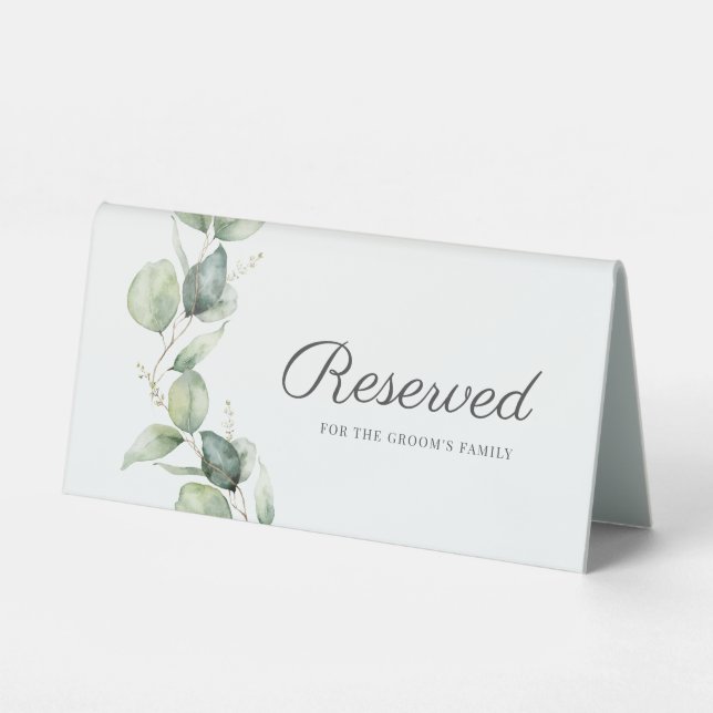 Eucalyptus Botanical Wedding Reception Reserved Table Tent (Front)