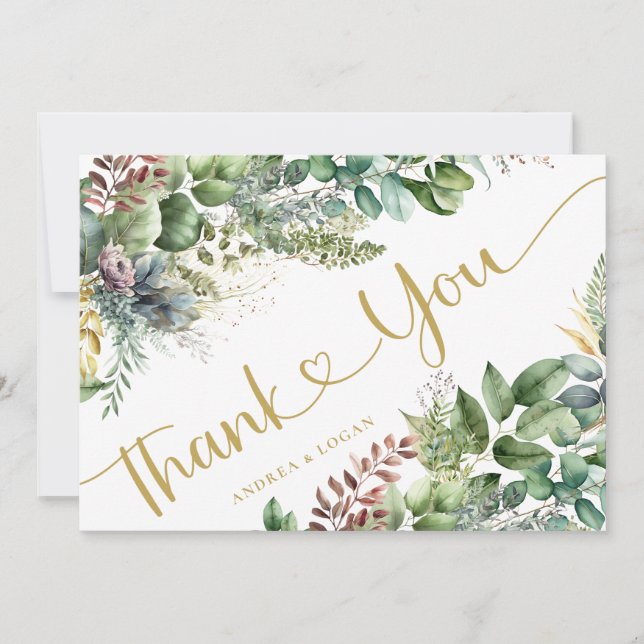  Eucalyptus Botanical Wedding Thank You Cards (Front)