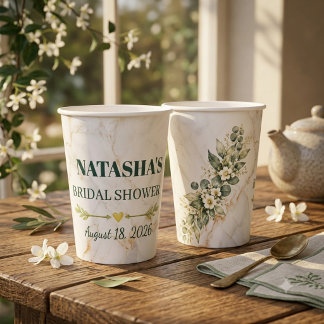 Eucalyptus Botanical White Rose Bridal Shower Pape Paper Cups