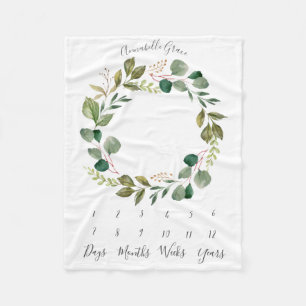 Eucalyptus Botanical Wreath Monthly Baby Milestone Fleece Blanket