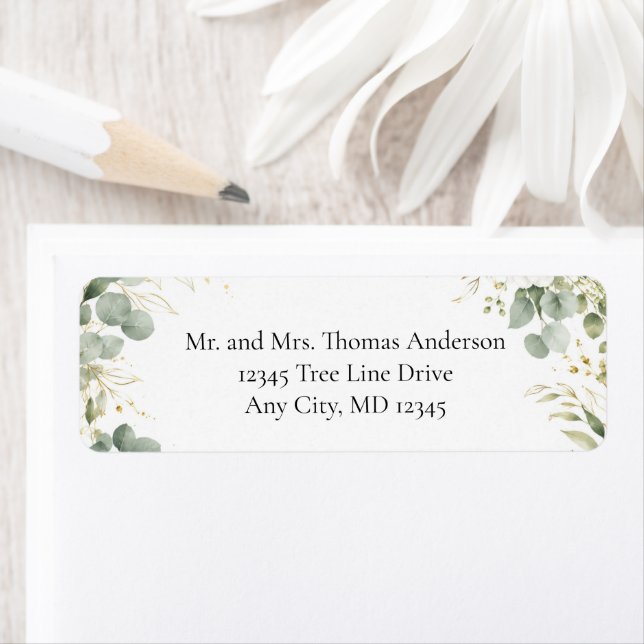 Eucalyptus Botanicals Greenery Return Address Label (Insitu)