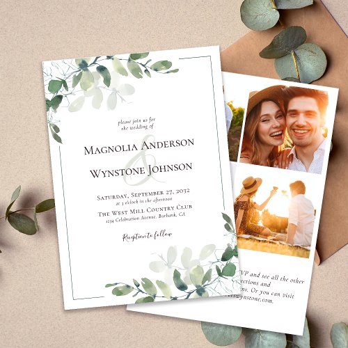 Eucalyptus Botanicals QR Code Photo Wedding Invitation