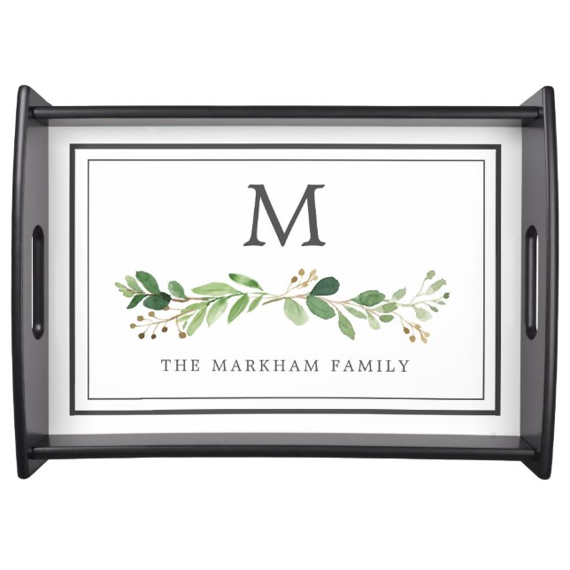 Eucalyptus Bough Family Monogram Serving Tray (Front)