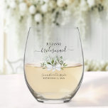 Eucalyptus Bouquet Bridesmaid Maid of Honor Gift Stemless Wine Glass<br><div class="desc">This set is the perfect choice for thanking the bridesmaids and maid of honor at your wedding. The beautiful boho chic design features a hand painted watercolor bouquet of eucalyptus sprigs and garden greenery tied with a white satin bow. Her name & title appears in elegant script lettering with the...</div>