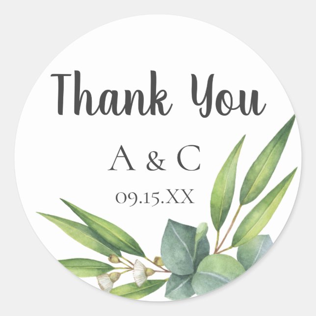Eucalyptus Bouquet Personalized Favor Classic Round Sticker (Front)