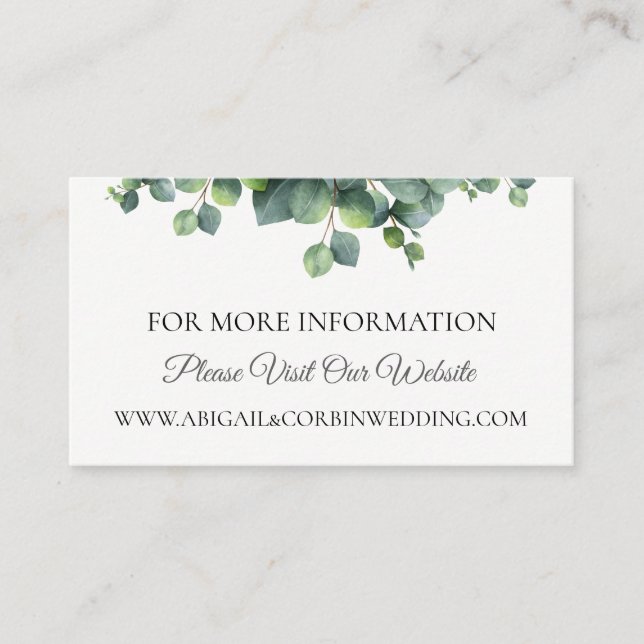 Eucalyptus Bouquet Wedding Website Details Enclosure Card (Front)