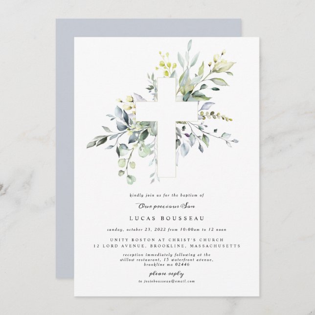Eucalyptus Boy Baptism Christening Invitation (Front/Back)