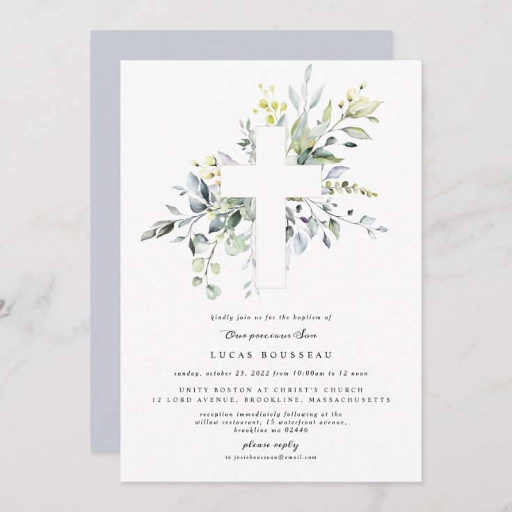 Eucalyptus Boy Baptism Christening Invitation | Zazzle