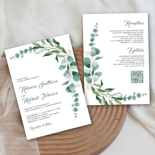 Eucalyptus Branch All in One QR Code Wedding Invitation