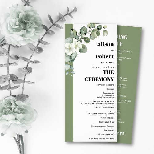 Eucalyptus branch and flowers wedding program