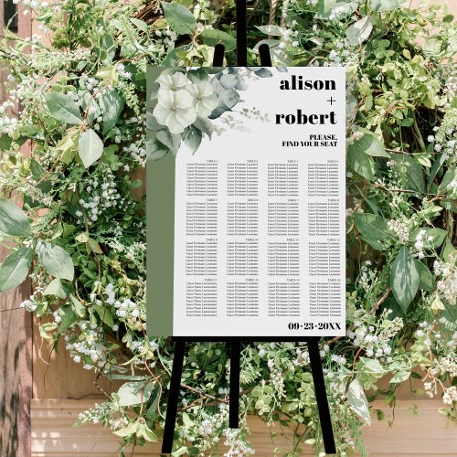 Eucalyptus branch flowers wedding seating chart foam board