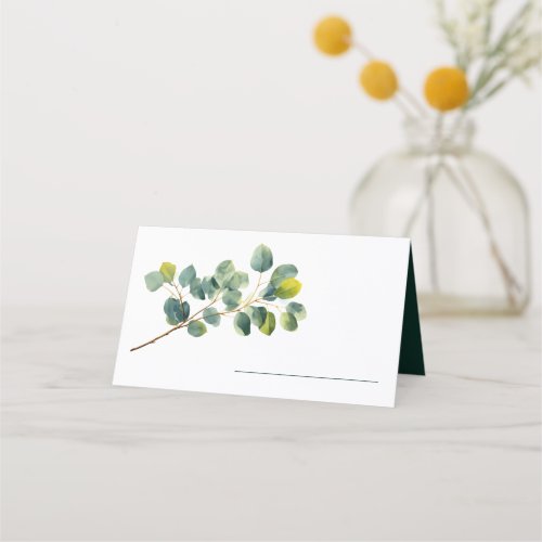 Eucalyptus branch green leaves wedding name place card