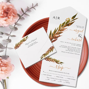 Eucalyptus branch in fall colors autumn wedding all in one invitation