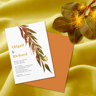 Eucalyptus branch in fall colors autumn wedding invitation