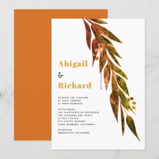 Eucalyptus branch in fall colors autumn wedding invitation