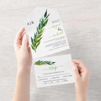 Eucalyptus branch in green tones wedding  all in one invitation