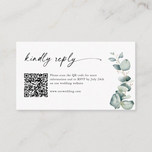 Eucalyptus Branch Minimalist Wedding  RSVP QR Code Enclosure Card