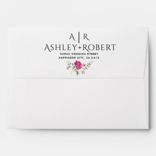 Eucalyptus branch pink rose flowers wedding envelope