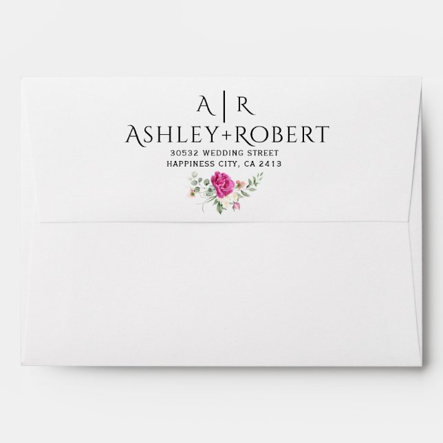 Eucalyptus branch pink rose flowers wedding envelope (Back (Top Flap))
