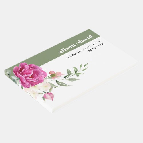 Eucalyptus branch pink rose flowers wedding guest book