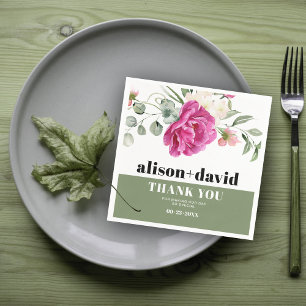 Eucalyptus branch pink rose white flowers wedding napkins