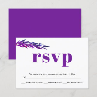 Eucalyptus branch purple color wedding RSVP card