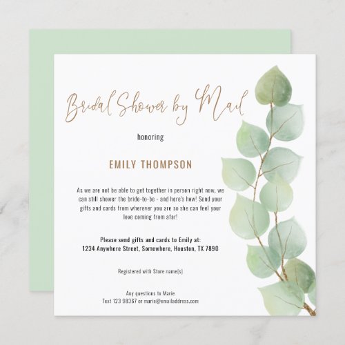 Eucalyptus Branch Script Bridal Shower by Mail Invitation