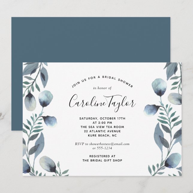 Eucalyptus Branch Simple Floral Bridal Shower Invitation (Front/Back)