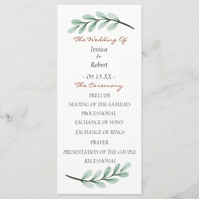 Eucalyptus Branch Wedding Program (Front)